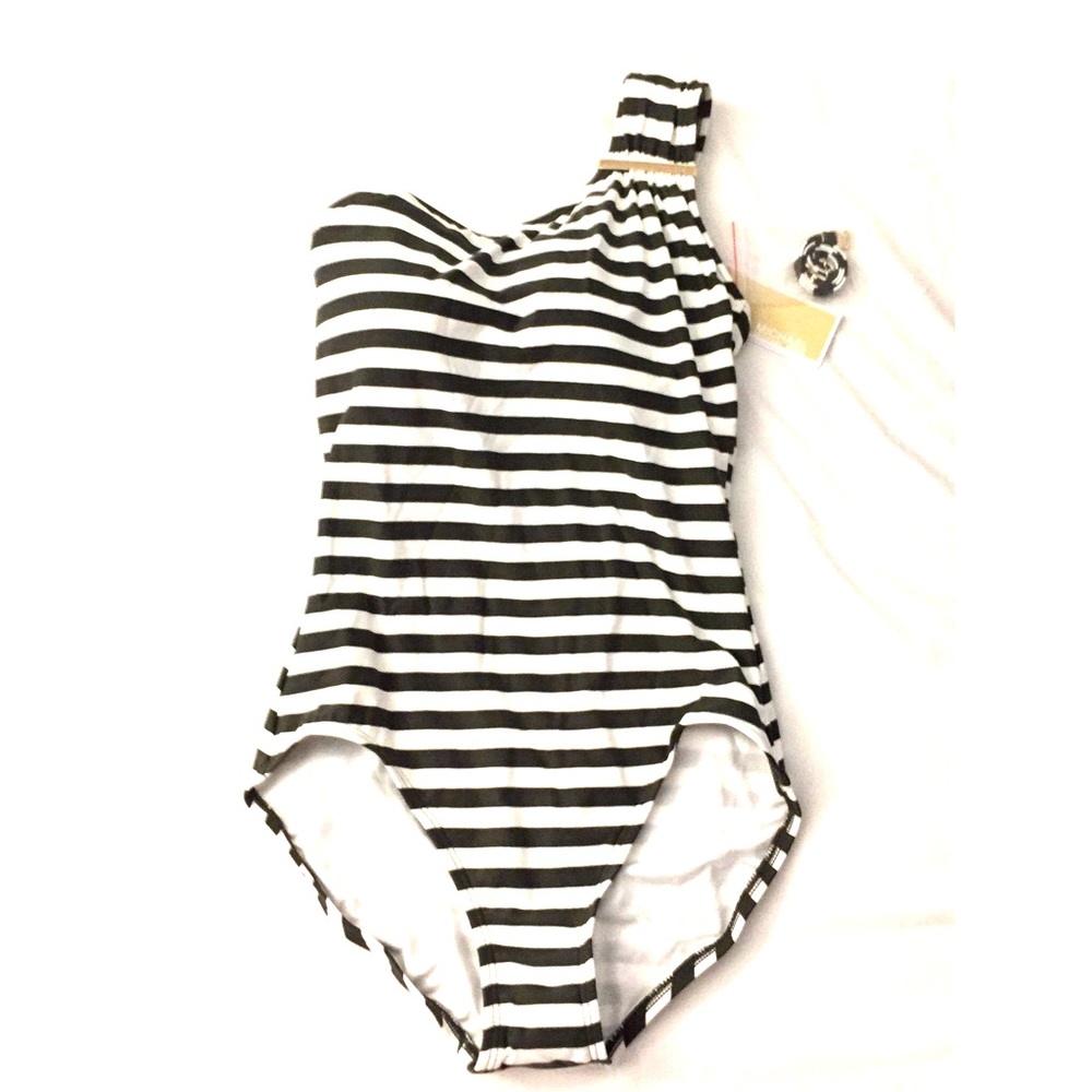 Michael Kors- Green and white striped one-piece
